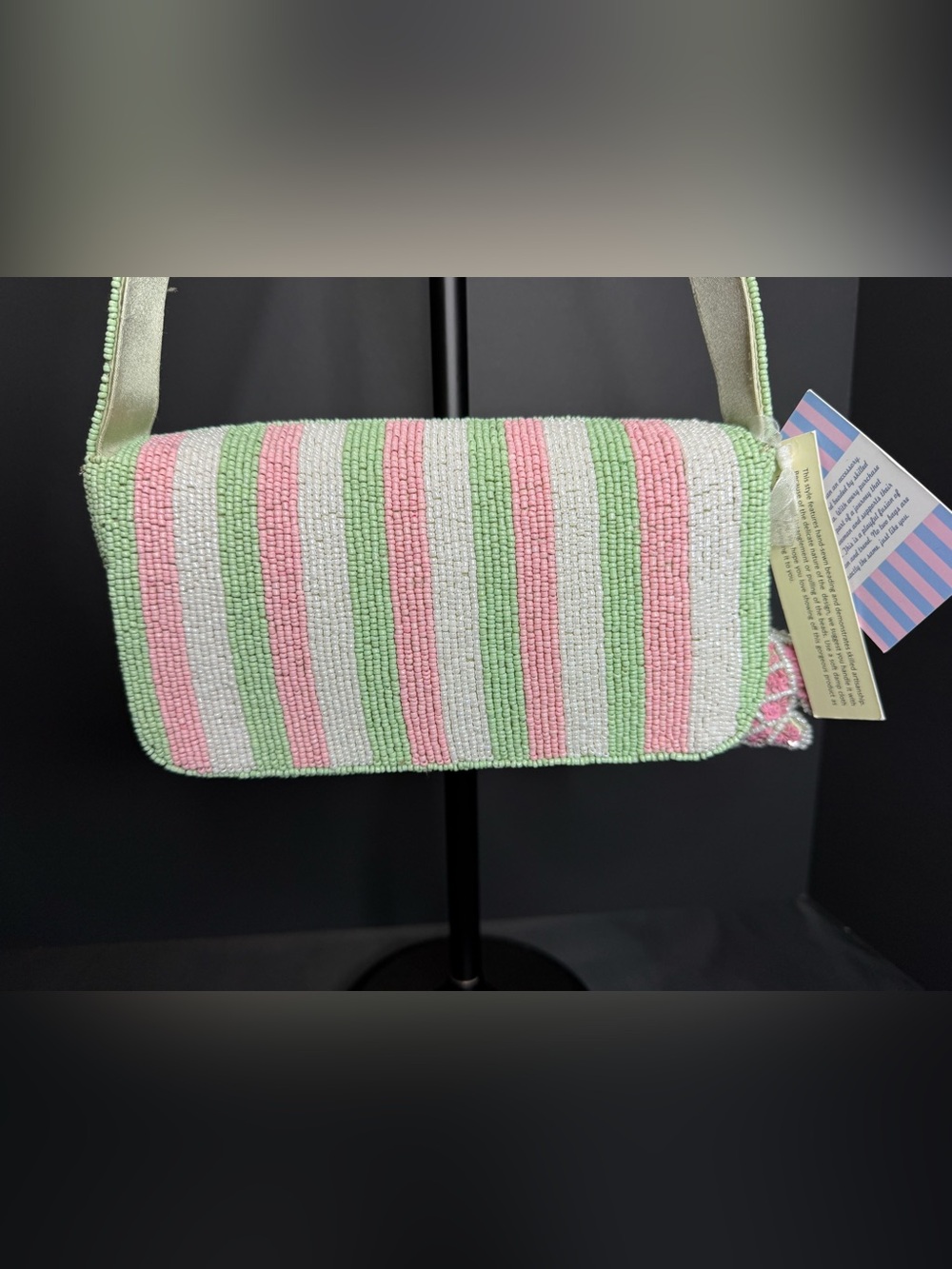 New Viral Beaded Purse Bag Made in India Summer Resort Novelty Stripes Turtle - Picture 3 of 6